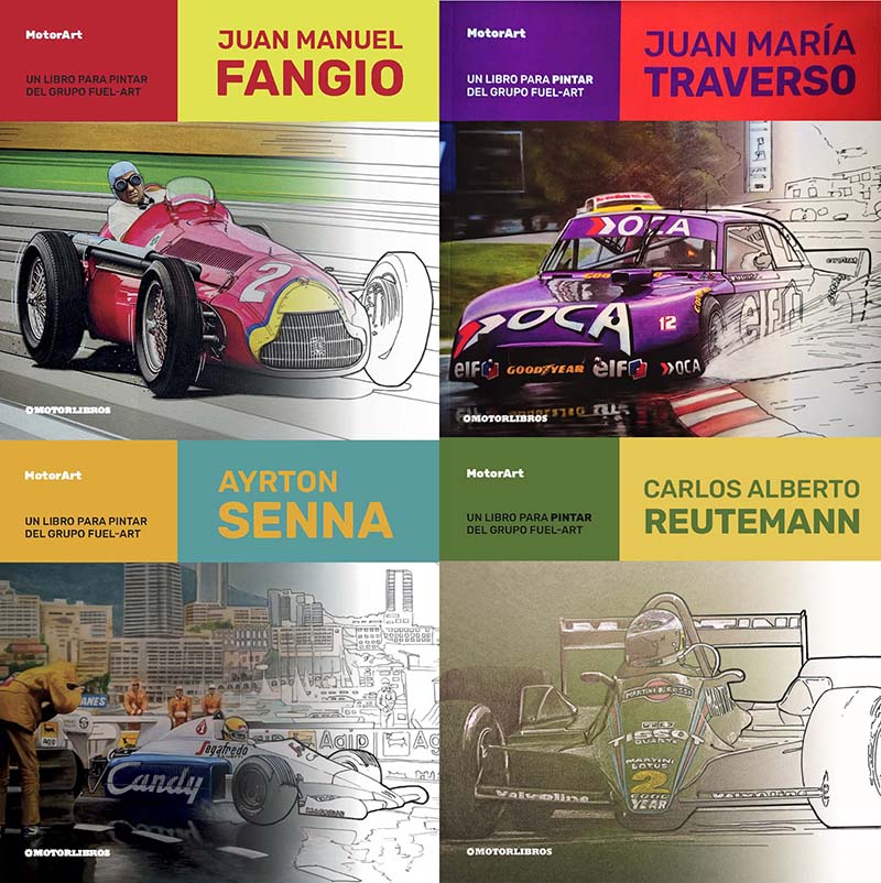 Ayrton Senna, Carlos Reutemann, Juan Manuel Fangio y Juan María Traverso para colorear